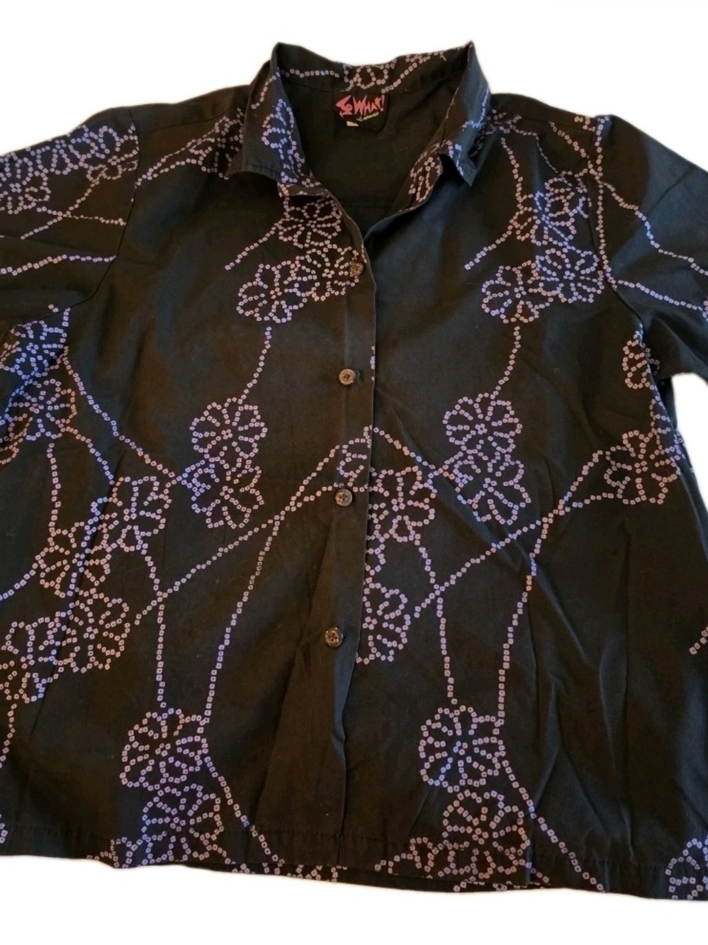Vintage So What! It’s Hawaii Y2K Hawaiian Aloha Shirt Black Floral Print Button